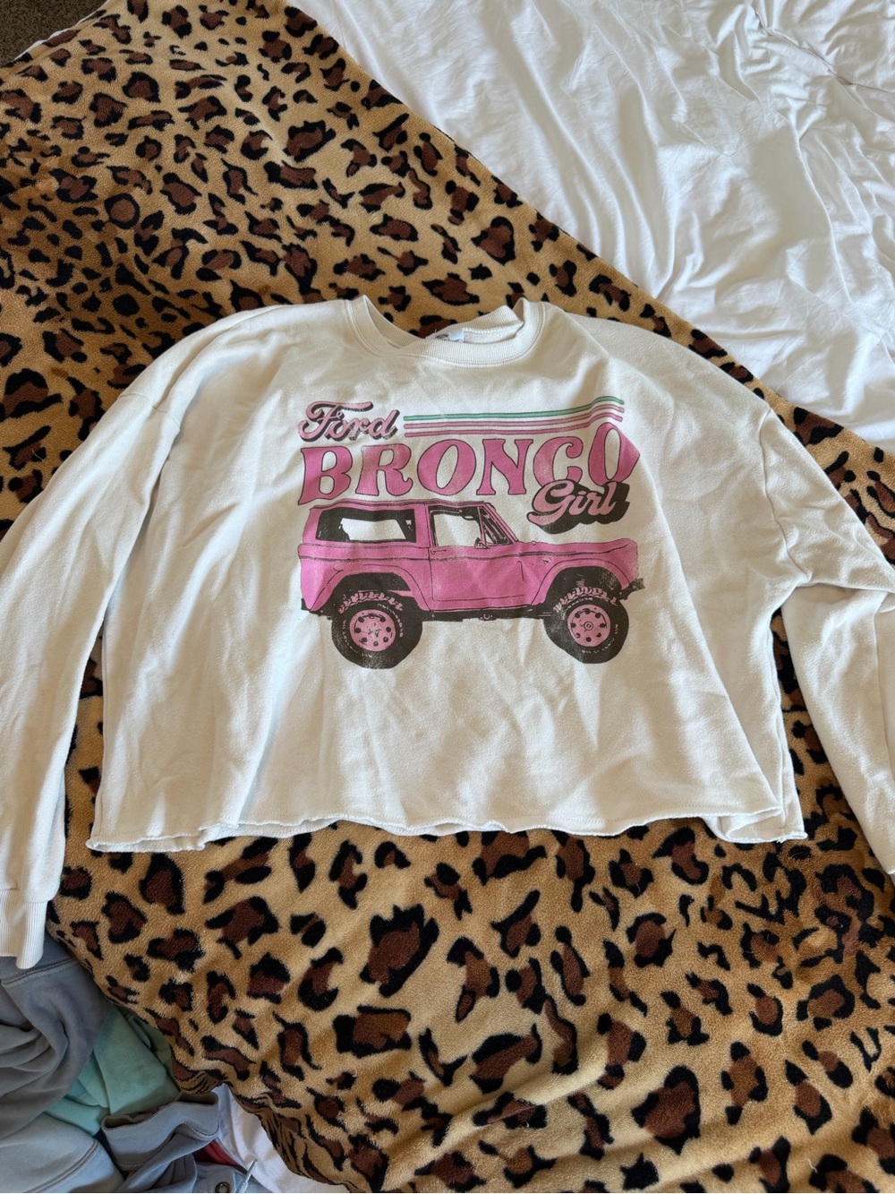 Ford White Sweatshirt with Pink Bronco Graphic - Kids